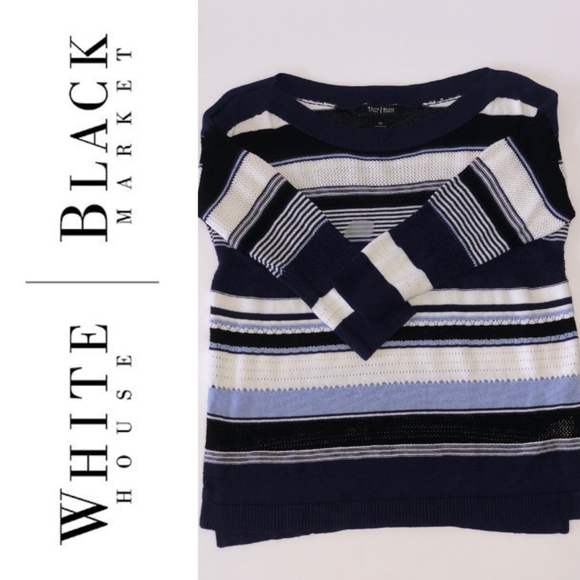 White House | Black Market Blue & White Sweater - Picture 1 of 7